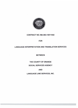 Contract No. Ma-063-15011042 for Language Interpretation and Translation Services Between the County of Orange Social Services A