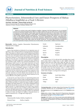 Phytochemistry, Ethnomedical Uses and Future Prospects of Mahua