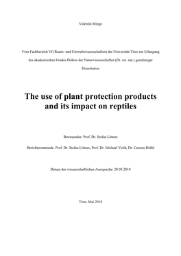 Dissertation the Use of Plant Protection Products and Its Impact