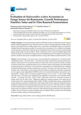 Evaluation of Stylosanthes Scabra Accessions As Forage Source for Ruminants: Growth Performance, Nutritive Value and in Vitro Ruminal Fermentation