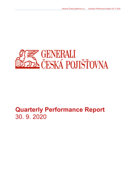 Quarterly Performance Report 30. 9. 2020
