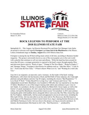 Rock Legends to Perform at the 2018 Illinois State Fair