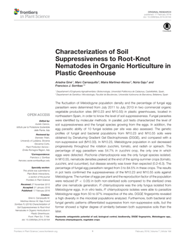 Characterization of Soil Suppressiveness to Root-Knot Nematodes in Organic Horticulture in Plastic Greenhouse