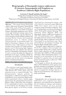 Biogeography of Hemisquilla Ensigera Californiensis (Crustacea: Stomatopoda) with Emphasis on Southern California Bight Populations