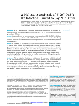 A Multistate Outbreak of E Coli O157: H7 Infections Linked to Soy Nut Butter