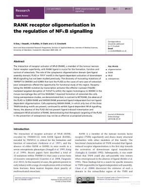 RANK Receptor Oligomerisation in the Regulation of Nfkb Signalling