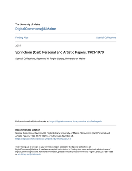 Sprinchorn (Carl) Personal and Artistic Papers, 1903-1970