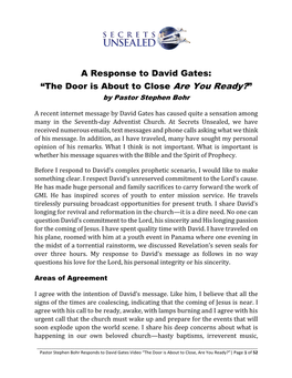 A Response to David Gates: “The Door Is About to Close Are You Ready?” by Pastor Stephen Bohr