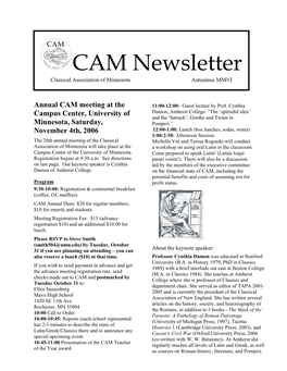 CAM Newsletter Classical Association of Minnesota Autumnus MMVI