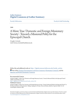 Toward a Missional Polity for the Episcopal Church. Dwight J