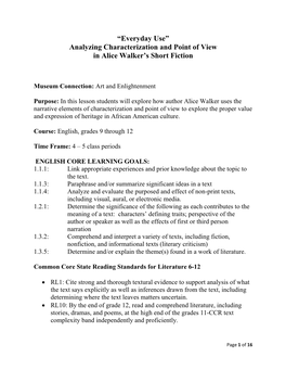Everyday Use” Analyzing Characterization and Point of View in Alice Walker’S Short Fiction