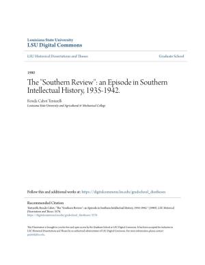 Southern Review": an Episode in Southern Intellectual History, 1935-1942