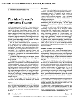 The Alawite Sect's Service to France