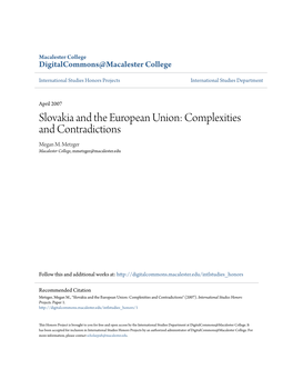 Slovakia and the European Union: Complexities and Contradictions Megan M