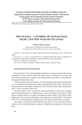 The Fujara – a Symbol of Slovak Folk Music and New Ways of Its Usage