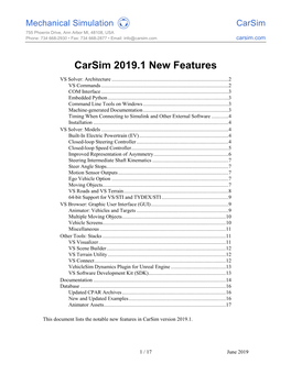 Carsim 2019.1 New Features