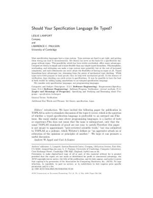 Should Your Specification Language Be Typed?
