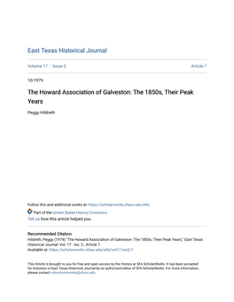 The Howard Association of Galveston: the 1850S, Their Peak Years