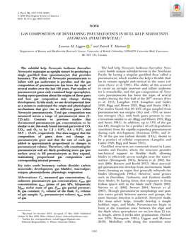 Gas Composition of Developing Pneumatocysts in Bull Kelp Nereocystis Luetkeana (Phaeophyceae)1
