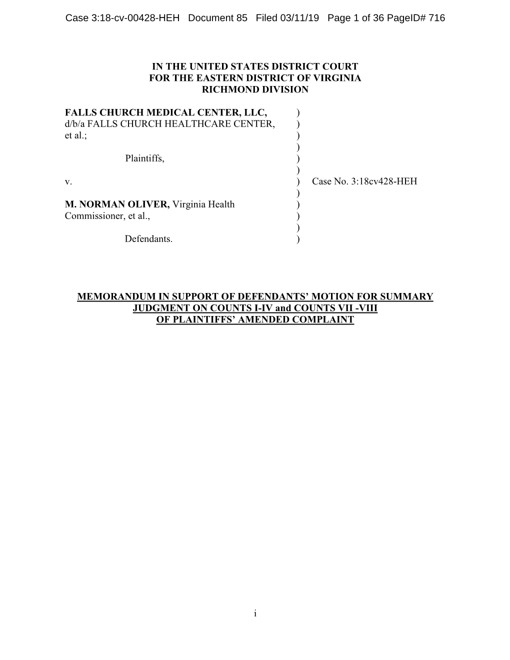 Case 3:18-Cv-00428-HEH Document 85 Filed 03/11/19 Page 1 of 36 Pageid# 716