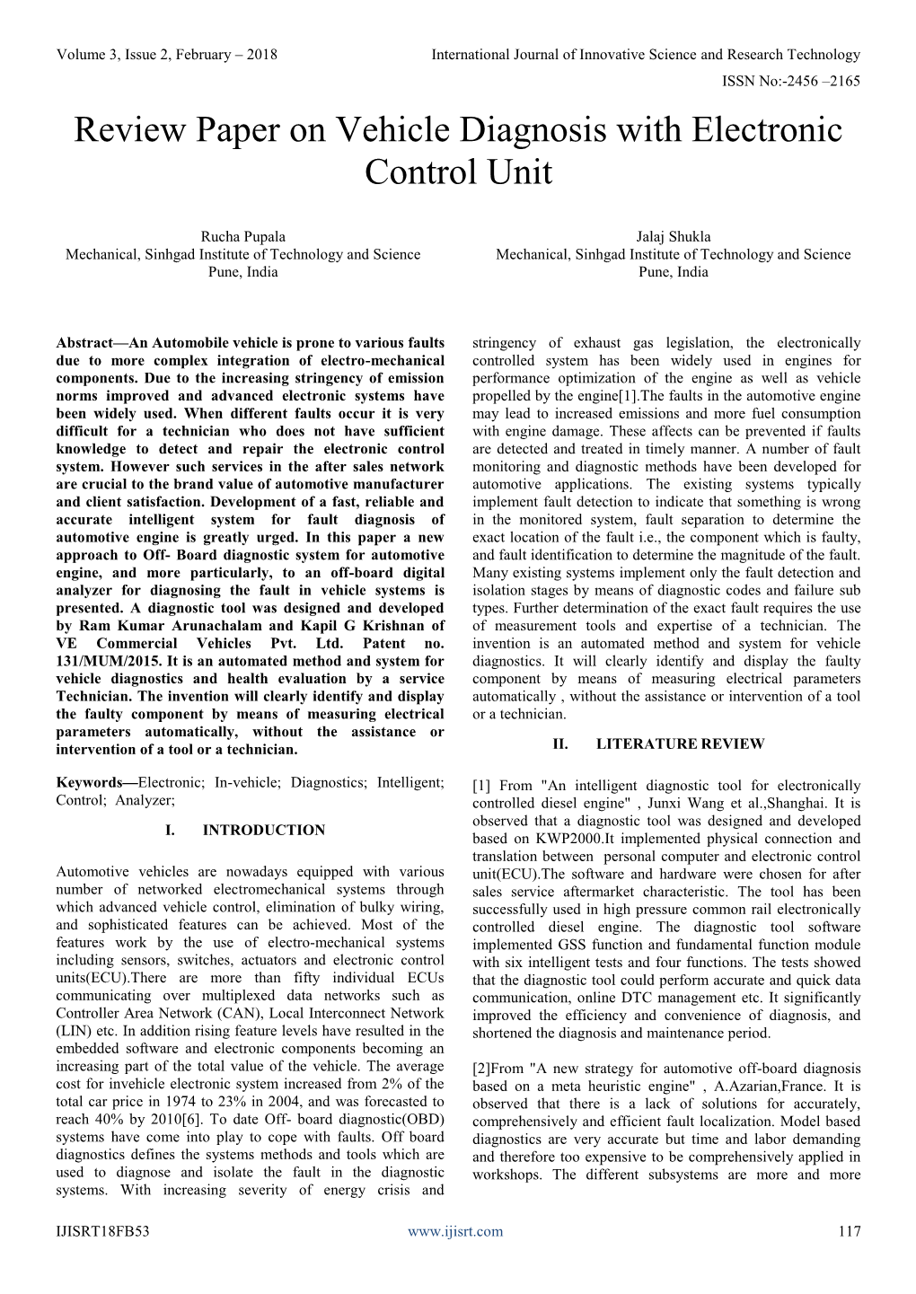 Review Paper on Vehicle Diagnosis with Electronic Control Unit