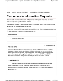Responses to Information Requests - Immigration and Refugee Board of Canada Page 1 of 22