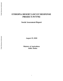 ETHIOPIA DESERT LOCUST RESPONSE PROJECT-P173702, Social Assessment Report