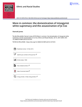 The Domestication of Misogynist White Supremacy and the Assassination of Jo Cox