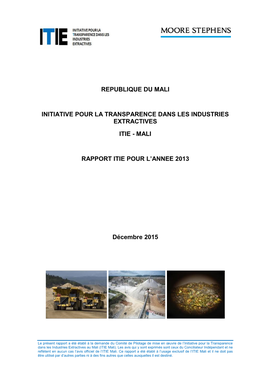 Mali Rapport Itie Pour L'annee 2013