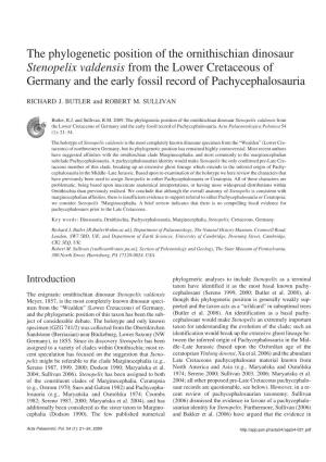 The Phylogenetic Position of the Ornithischian Dinosaur Stenopelix Valdensis from the Lower Cretaceous of Germany and the Early Fossil Record of Pachycephalosauria