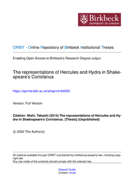The Representations of Hercules and Hydra in Shake- Speare’S Coriolanus