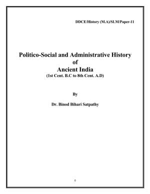 Paper 11 Politico-Social and Administrative History of Ancient India