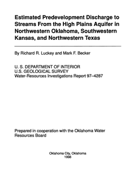 Estimated Predevelopment Discharge to Streams from the High Plains Aquifer in Northwestern Oklahoma, Southwestern Kansas, and Northwestern Texas