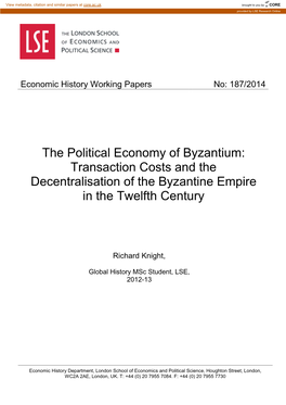 The Political Economy of Byzantium