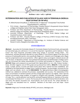 Determination and Evaluation of Ellagic Acid in Terminalia Chebula Fruit Extract by Rp-Hplc R