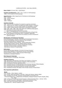 CURRICULUM VITAE - Colin Peter GROVES