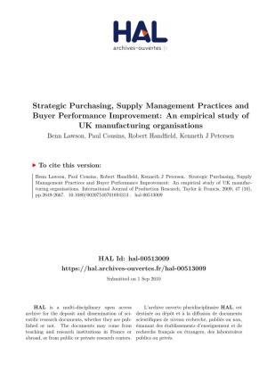 Strategic Purchasing, Supply Management Practices and Buyer