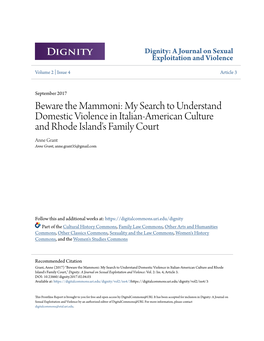 My Search to Understand Domestic Violence in Italian-American Culture and Rhode Island's Family Court Anne Grant Anne Grant, Anne.Grant35@Gmail.Com