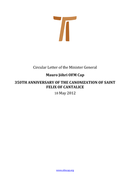 350TH ANNIVERSARY of the CANONIZATION of SAINT FELIX of CANTALICE 18 May 2012