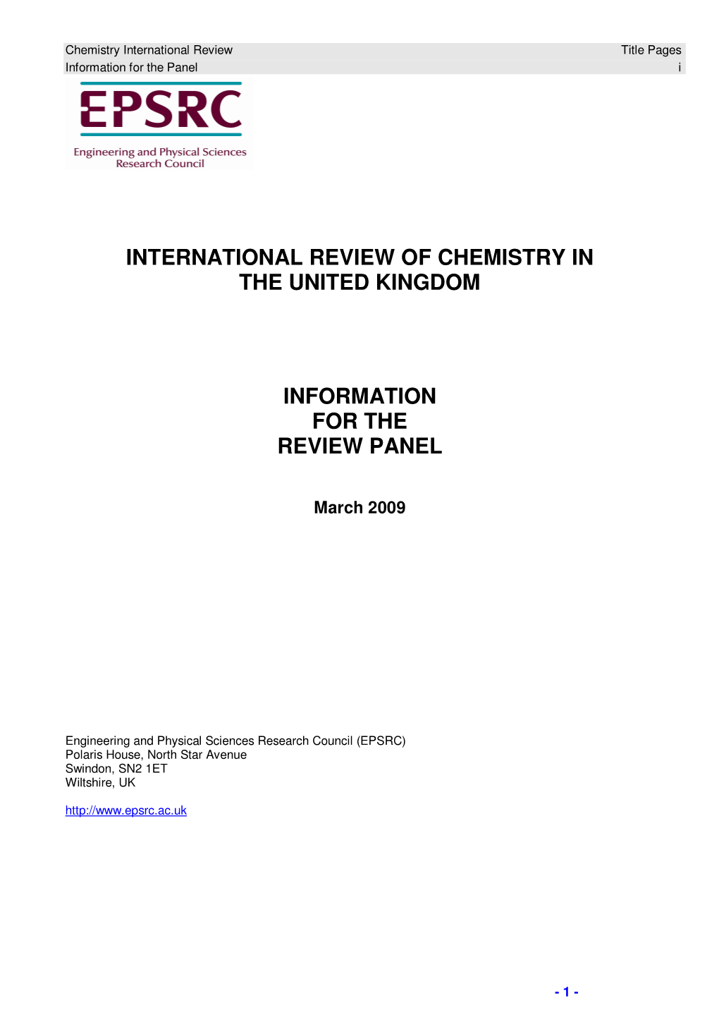 International Review of Chemistry in the UK