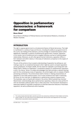 Opposition in Parliamentary Democracies: a Framework