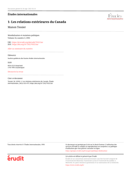 1- Les Relations Extérieures Du Canada Par Manon Tessier