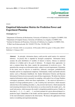 Empirical Information Metrics for Prediction Power and Experiment Planning