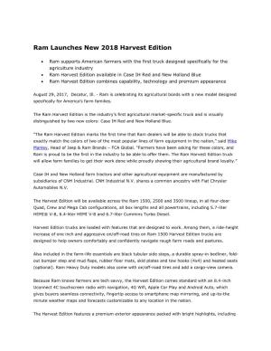 Ram Launches New 2018 Harvest Edition