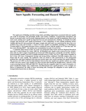 Article Snow Squalls: Forecasting and Hazard Mitigation