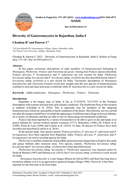 Diversity of Gasteromycetes in Rajasthan, India-I