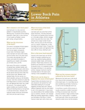 Lower Back Pain in Athletes EXPERT CONSULTANTS: Timothy Hosea, MD, Monica Arnold, DO
