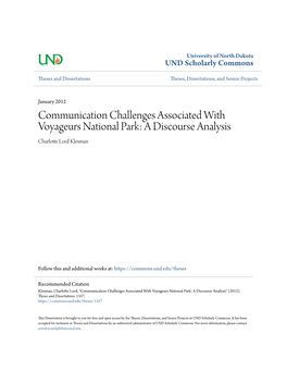 Communication Challenges Associated with Voyageurs National Park: a Discourse Analysis Charlotte Lord Klesman