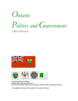 Ontario Politics and Government a Brief Overview
