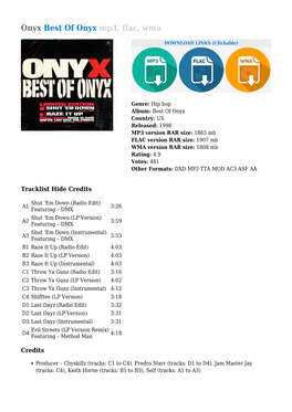 Onyx Best of Onyx Mp3, Flac, Wma